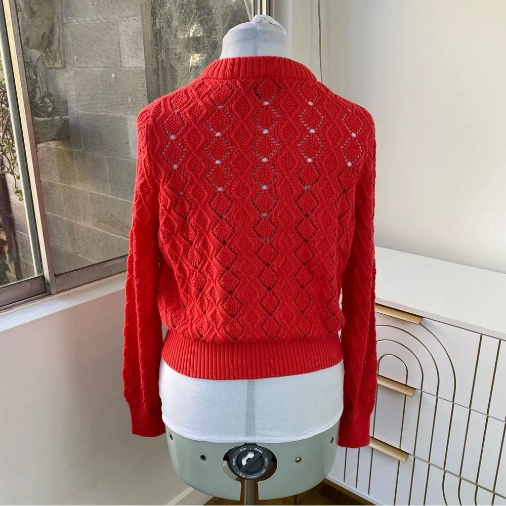 French Connection Fire Red Pointelle Knit Sweater, Size S, NWOT - Picture 4 of 6